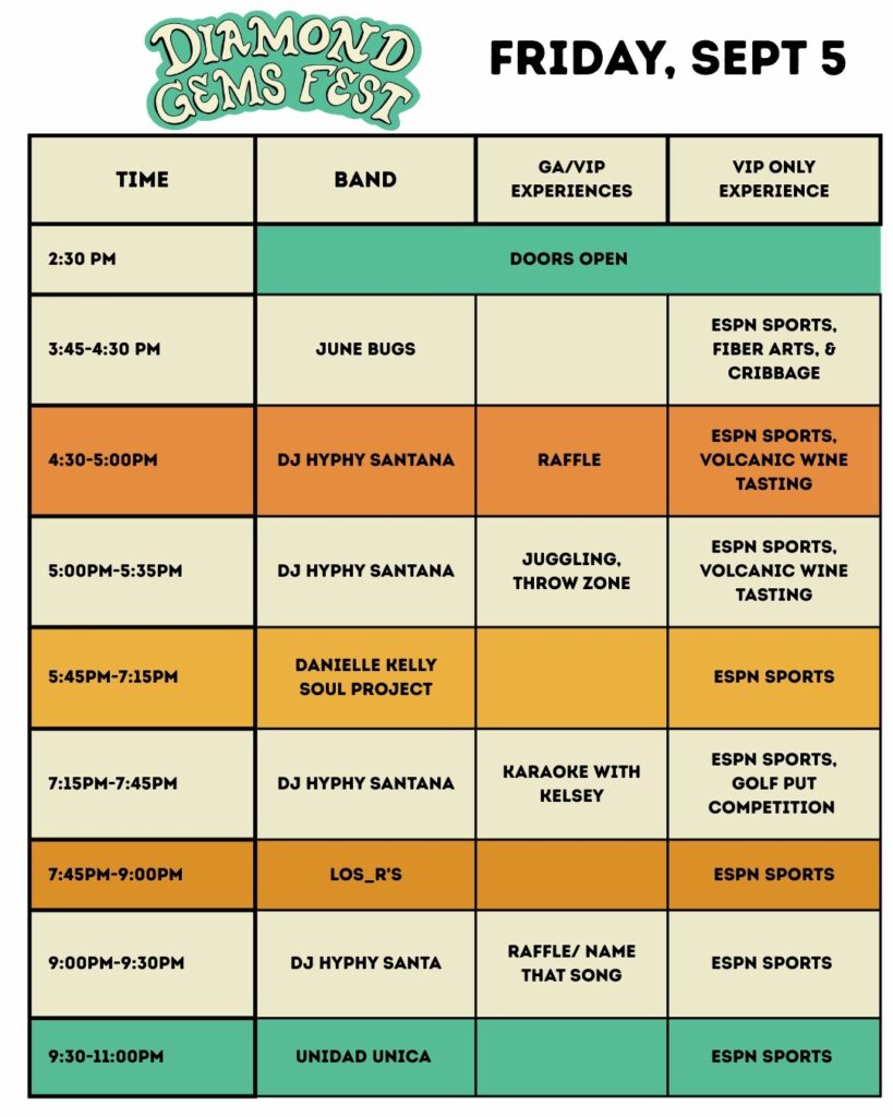 Sept 5, Friday Schedule: Diamond Gems Fest